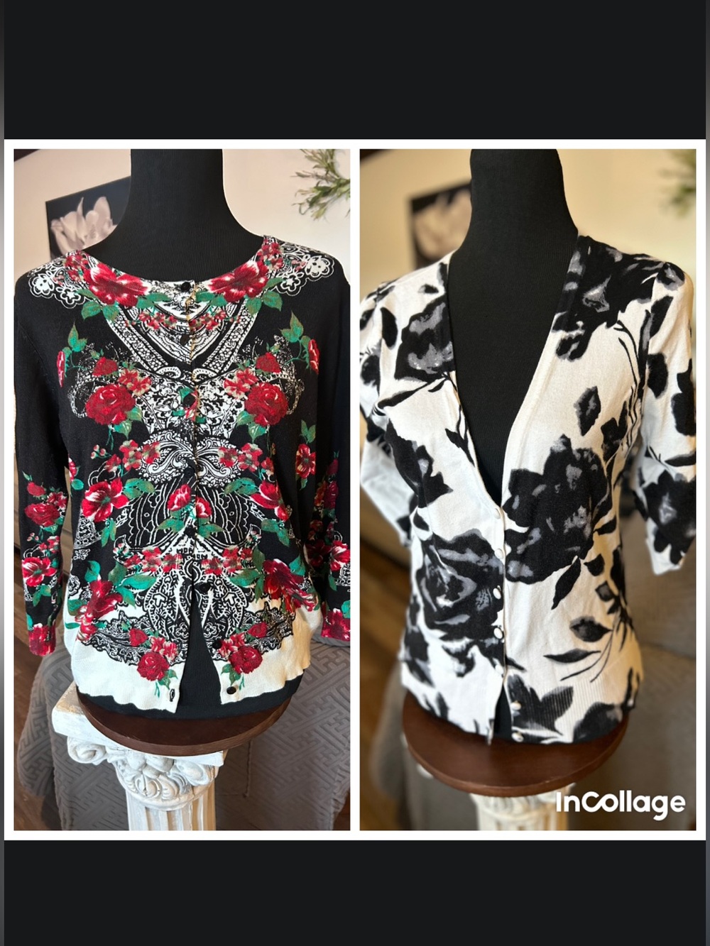$22 sale INC Josph A Cardigan Black Large petite floral